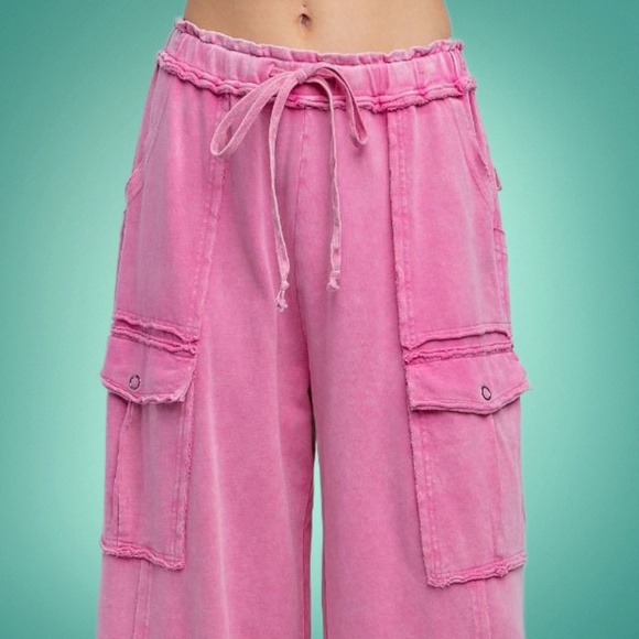 EASEL “Feeling Good Cargos” Mineral Washed Flared Leg, Raw Seams & Hems, Pockets - Picture 7 of 16